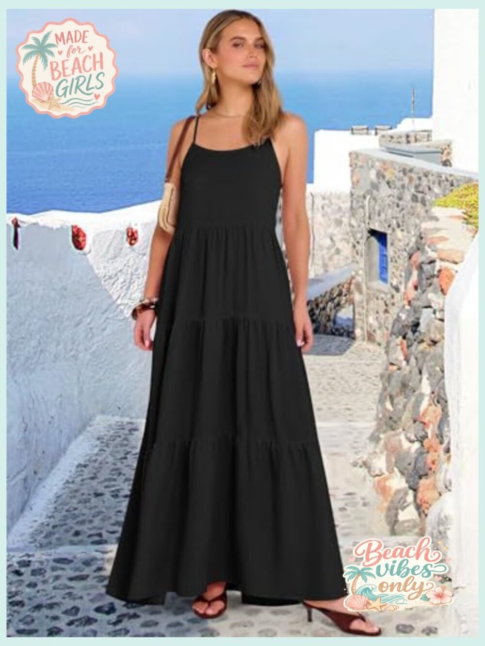Sleeveless Spaghetti Strap Tiered Maxi Dress Flowy Boho Sundress Beach Vacation - Picture 2 of 7